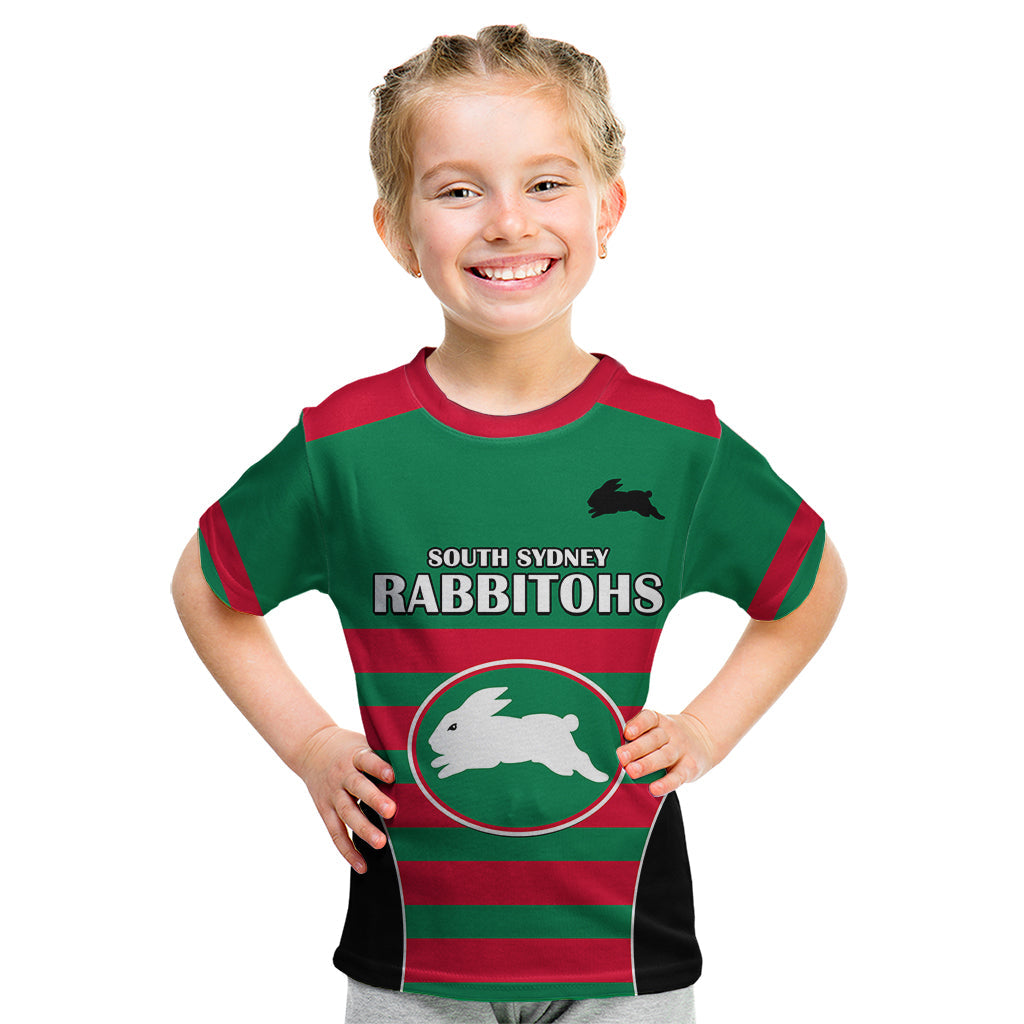 (Custom Text And Number) NRL Rabbitohs Rugby Kid T Shirt Simple Style 2023 - Vibe Hoodie Shop