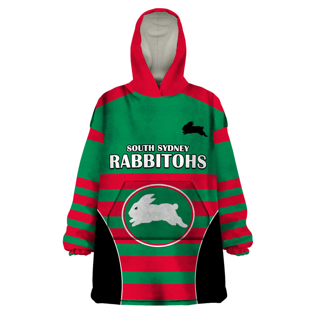 (Custom Text And Number) NRL Rabbitohs Rugby Wearable Blanket Hoodie Simple Style 2023 - Vibe Hoodie Shop