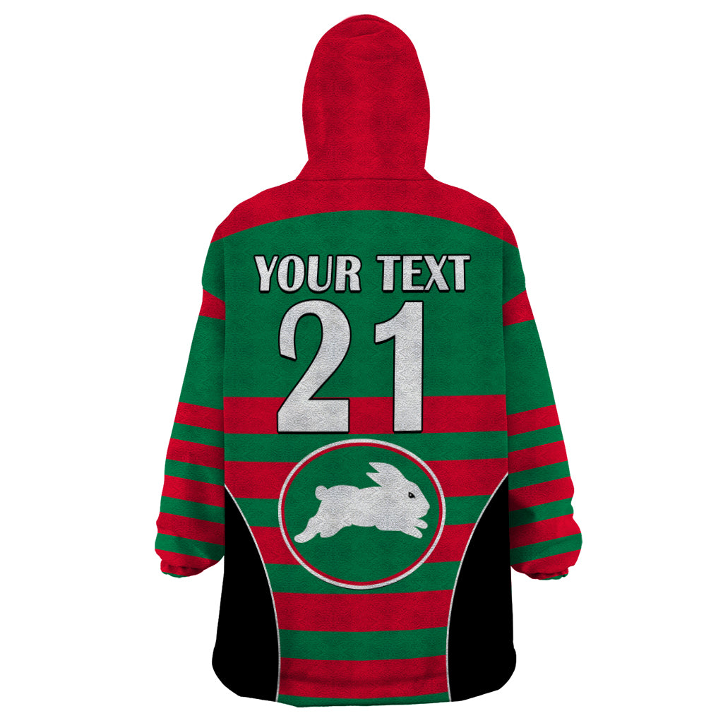 (Custom Text And Number) NRL Rabbitohs Rugby Wearable Blanket Hoodie Simple Style 2023 - Vibe Hoodie Shop