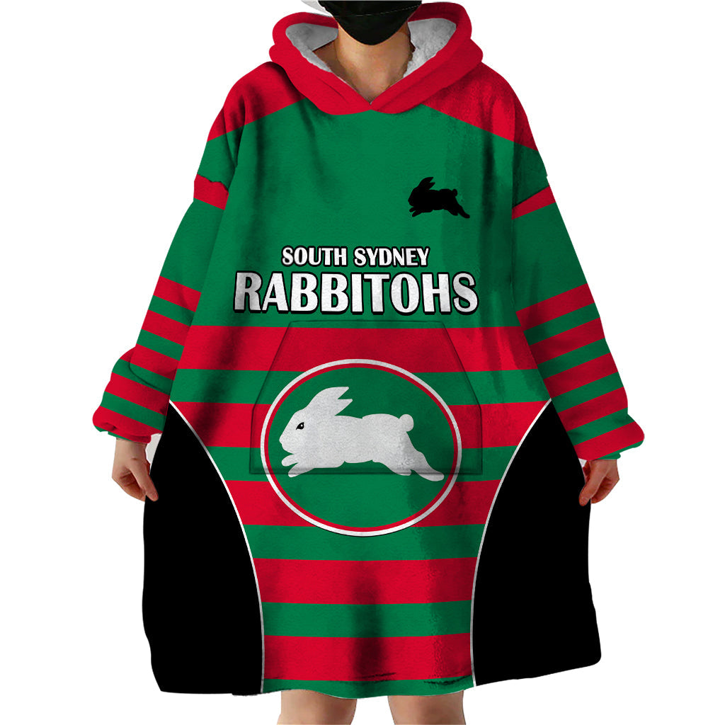 (Custom Text And Number) NRL Rabbitohs Rugby Wearable Blanket Hoodie Simple Style 2023 - Vibe Hoodie Shop