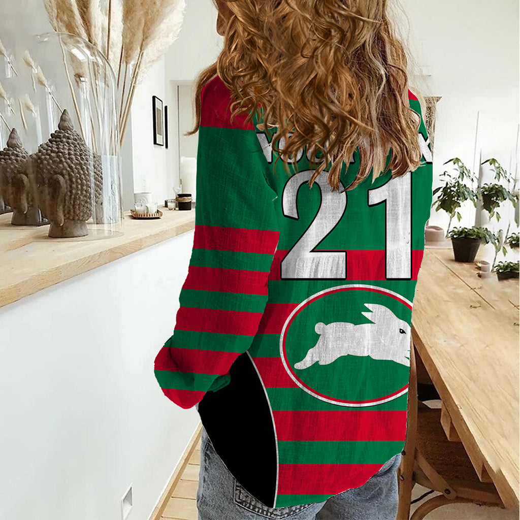 (Custom Text And Number) NRL Rabbitohs Rugby Women Casual Shirt Simple Style 2023 - Vibe Hoodie Shop