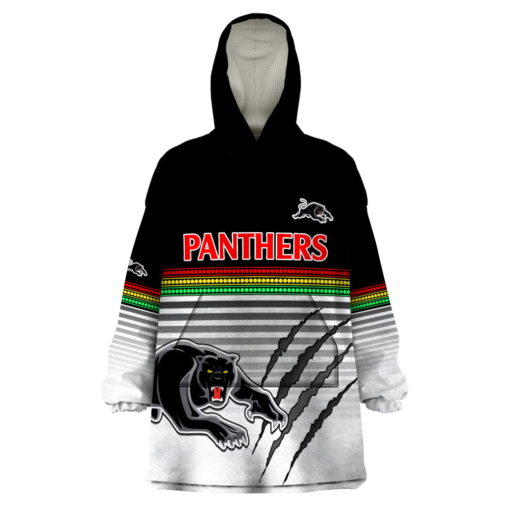 (Custom Text And Number) Penrith Panthers Rugby Wearable Blanket Hoodie Authentic Permiers Black Version 2023 - Vibe Hoodie Shop