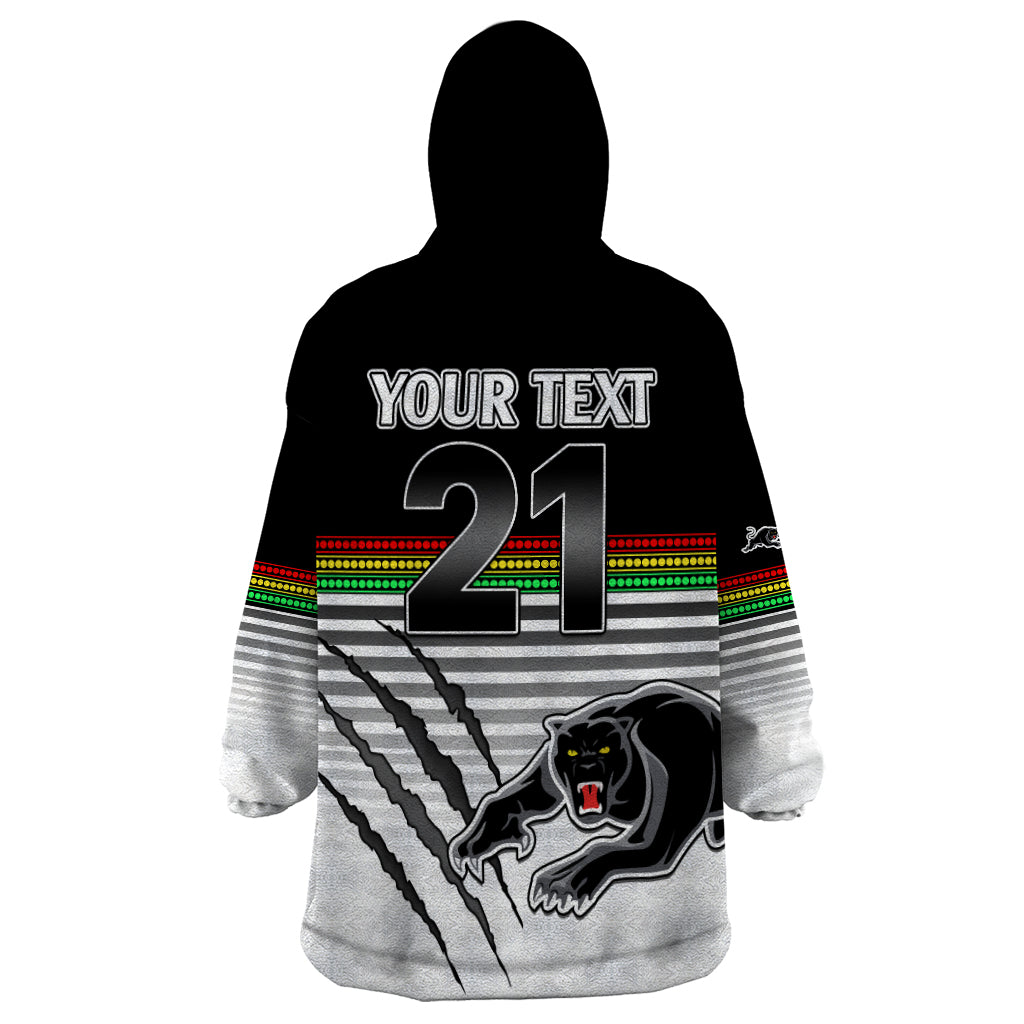 (Custom Text And Number) Penrith Panthers Rugby Wearable Blanket Hoodie Authentic Permiers Black Version 2023 - Vibe Hoodie Shop