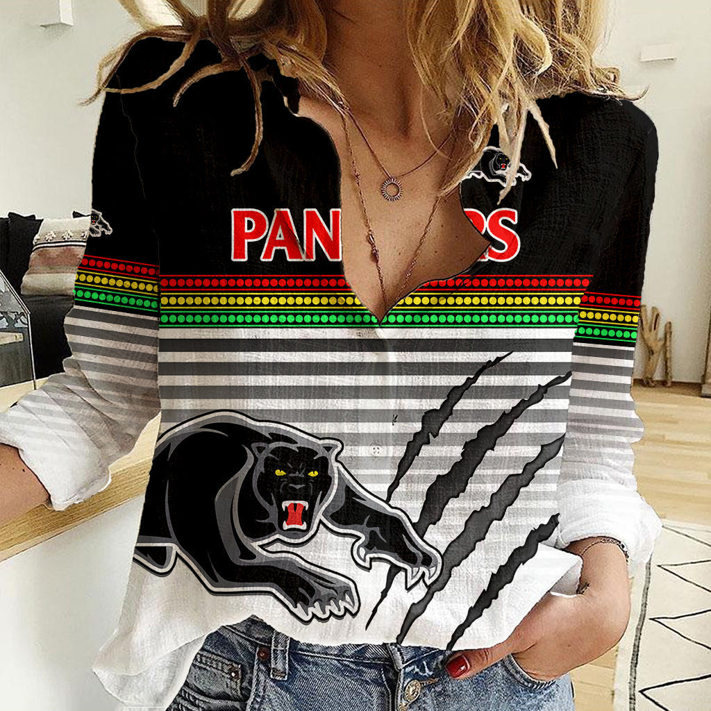 (Custom Text And Number) Penrith Panthers Rugby Women Casual Shirt Authentic Permiers Black Version 2023 - Vibe Hoodie Shop