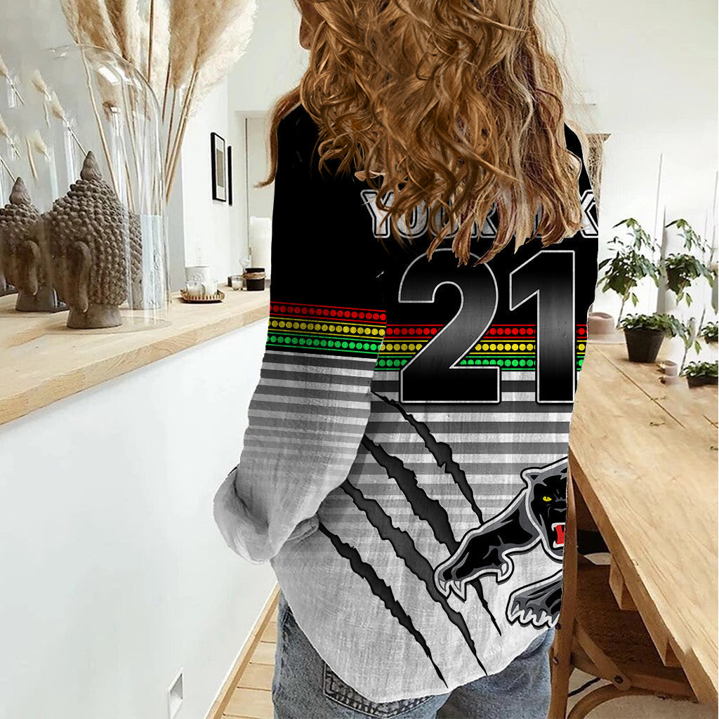 (Custom Text And Number) Penrith Panthers Rugby Women Casual Shirt Authentic Permiers Black Version 2023 - Vibe Hoodie Shop