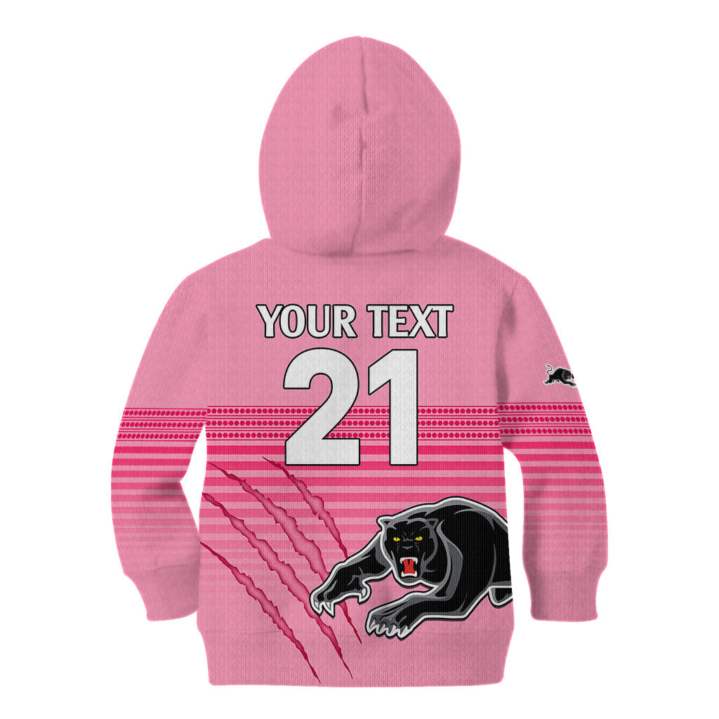(Custom Text And Number) Penrith Panthers Rugby Kid Hoodie Authentic Permiers Pink Version 2023 - Vibe Hoodie Shop