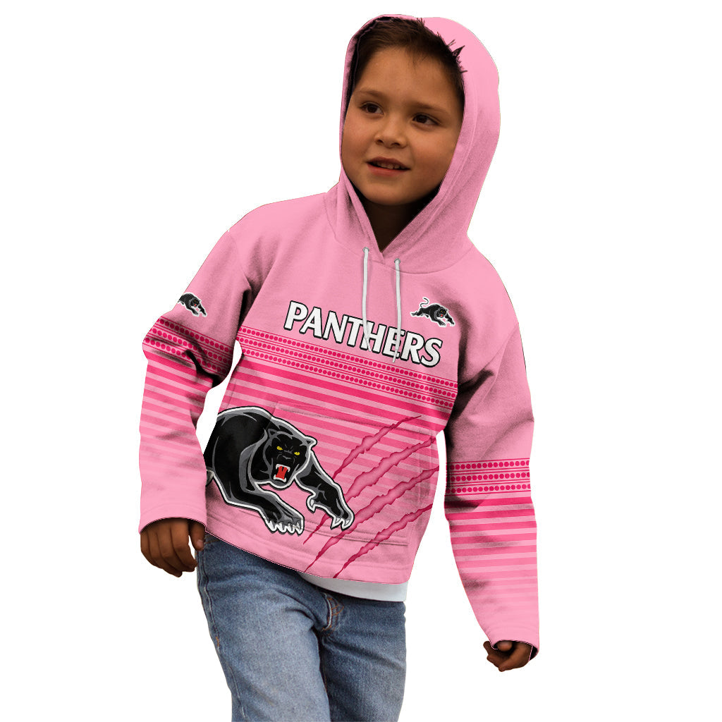 (Custom Text And Number) Penrith Panthers Rugby Kid Hoodie Authentic Permiers Pink Version 2023 - Vibe Hoodie Shop