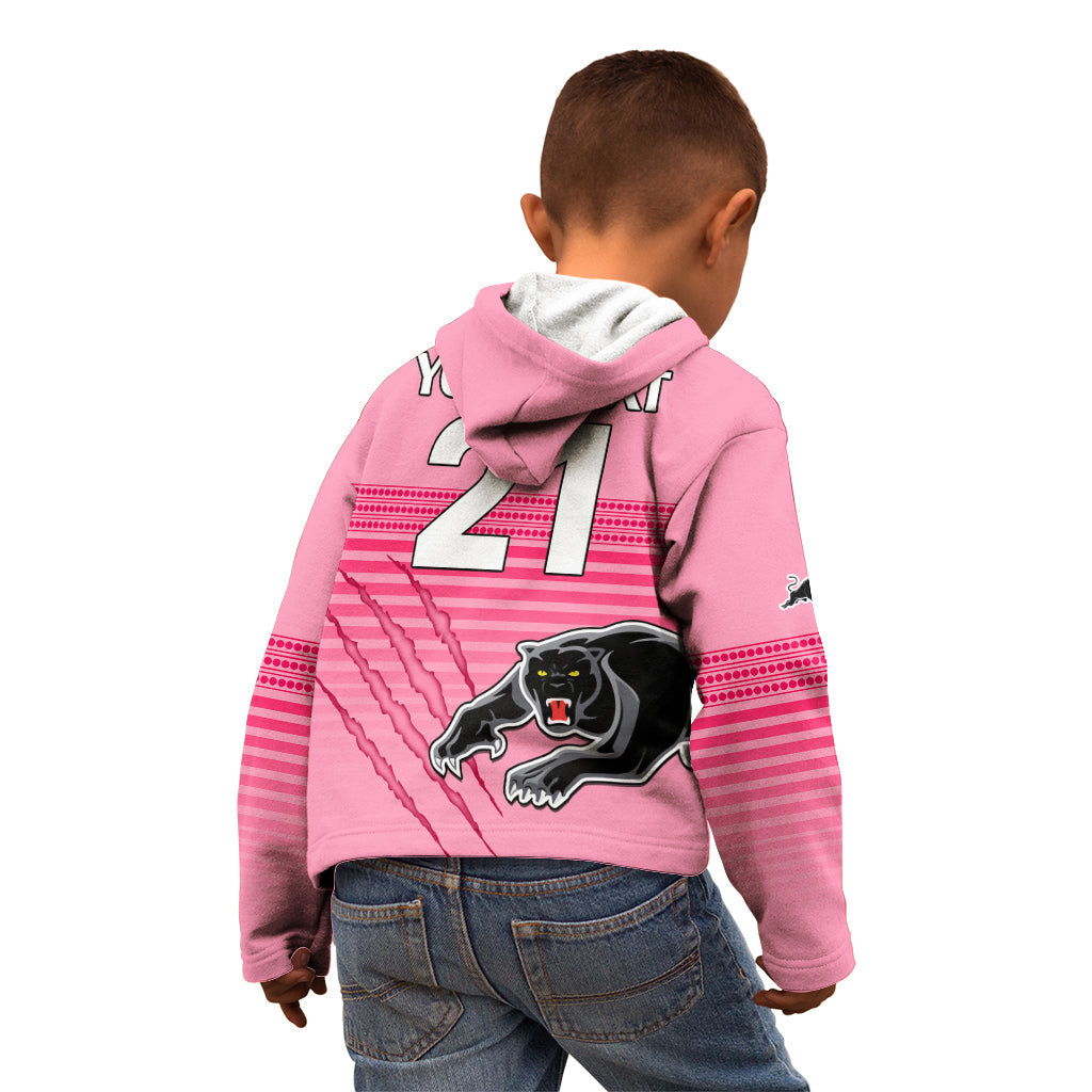 (Custom Text And Number) Penrith Panthers Rugby Kid Hoodie Authentic Permiers Pink Version 2023 - Vibe Hoodie Shop