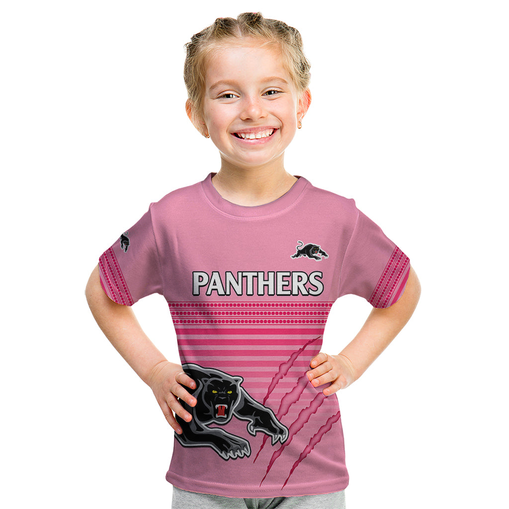 (Custom Text And Number) Penrith Panthers Rugby Kid T Shirt Authentic Permiers Pink Version 2023 - Vibe Hoodie Shop
