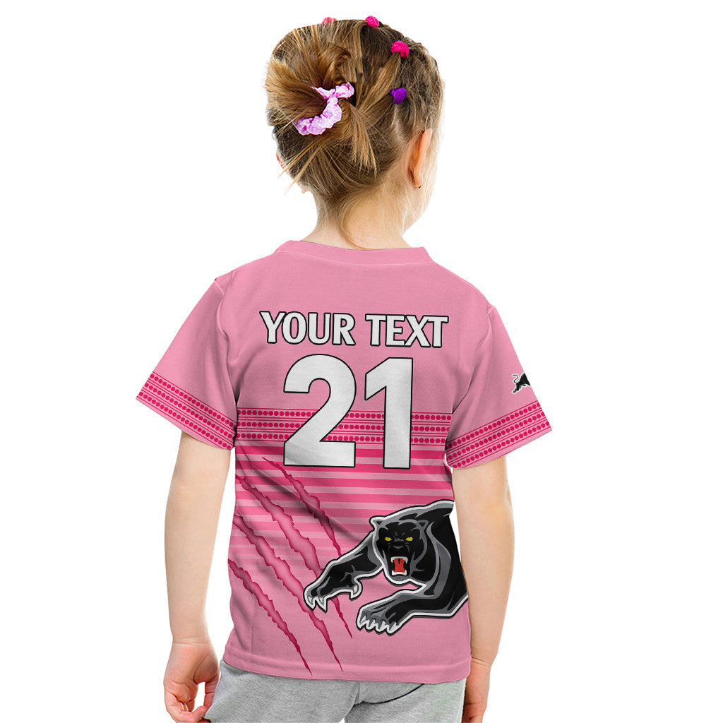 (Custom Text And Number) Penrith Panthers Rugby Kid T Shirt Authentic Permiers Pink Version 2023 - Vibe Hoodie Shop