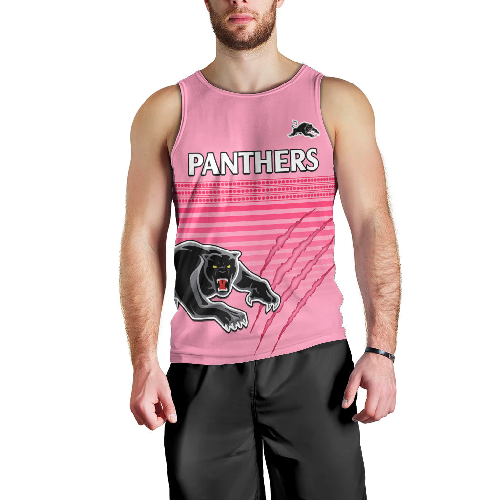 (Custom Text And Number) Penrith Panthers Rugby Men Tank Top Authentic Permiers Pink Version 2023 - Vibe Hoodie Shop