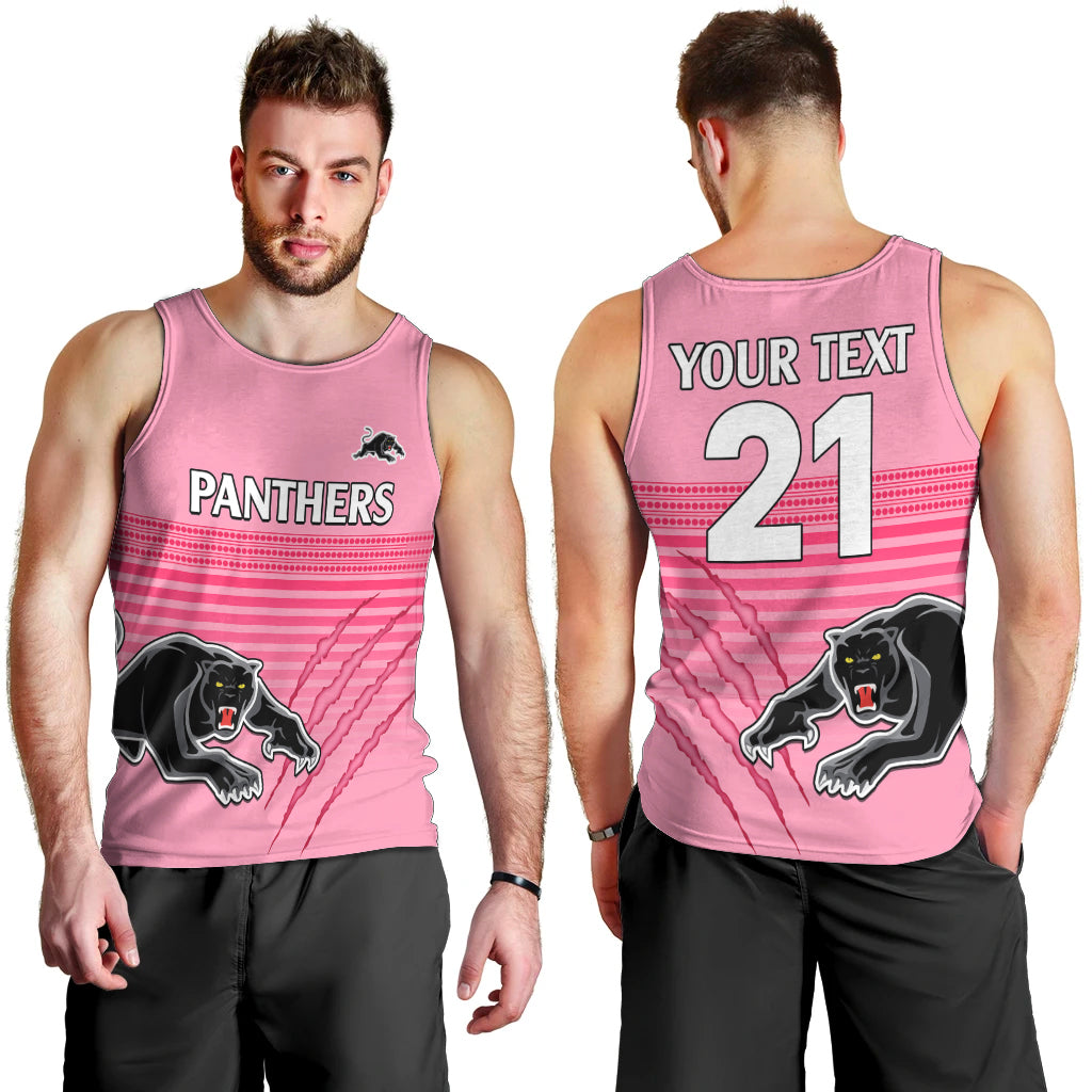 (Custom Text And Number) Penrith Panthers Rugby Men Tank Top Authentic Permiers Pink Version 2023 - Vibe Hoodie Shop
