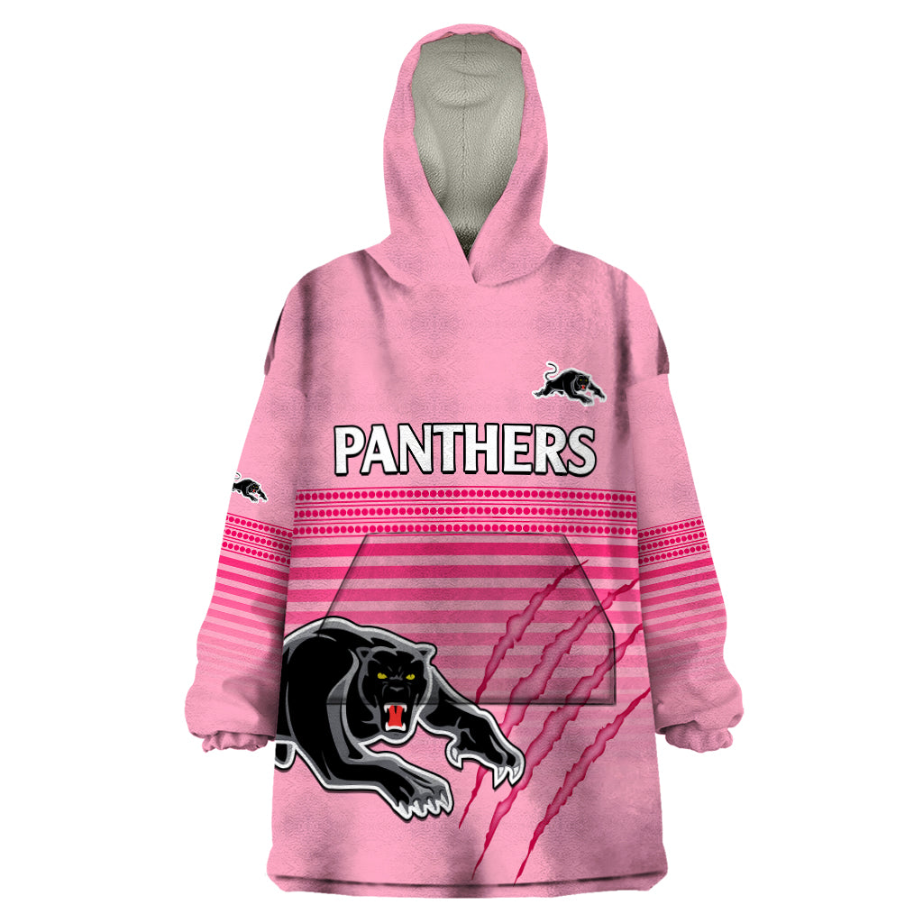 (Custom Text And Number) Penrith Panthers Rugby Wearable Blanket Hoodie Authentic Permiers Pink Version 2023 - Vibe Hoodie Shop