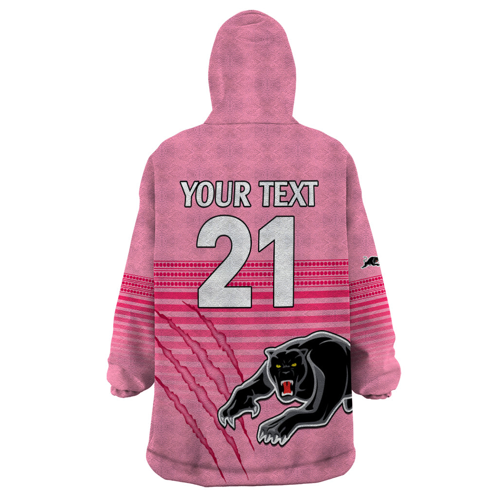 (Custom Text And Number) Penrith Panthers Rugby Wearable Blanket Hoodie Authentic Permiers Pink Version 2023 - Vibe Hoodie Shop