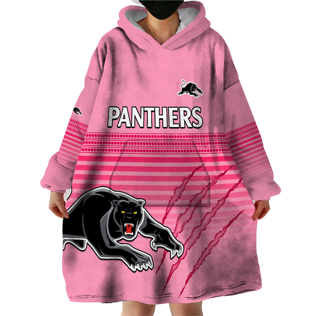 (Custom Text And Number) Penrith Panthers Rugby Wearable Blanket Hoodie Authentic Permiers Pink Version 2023 - Vibe Hoodie Shop