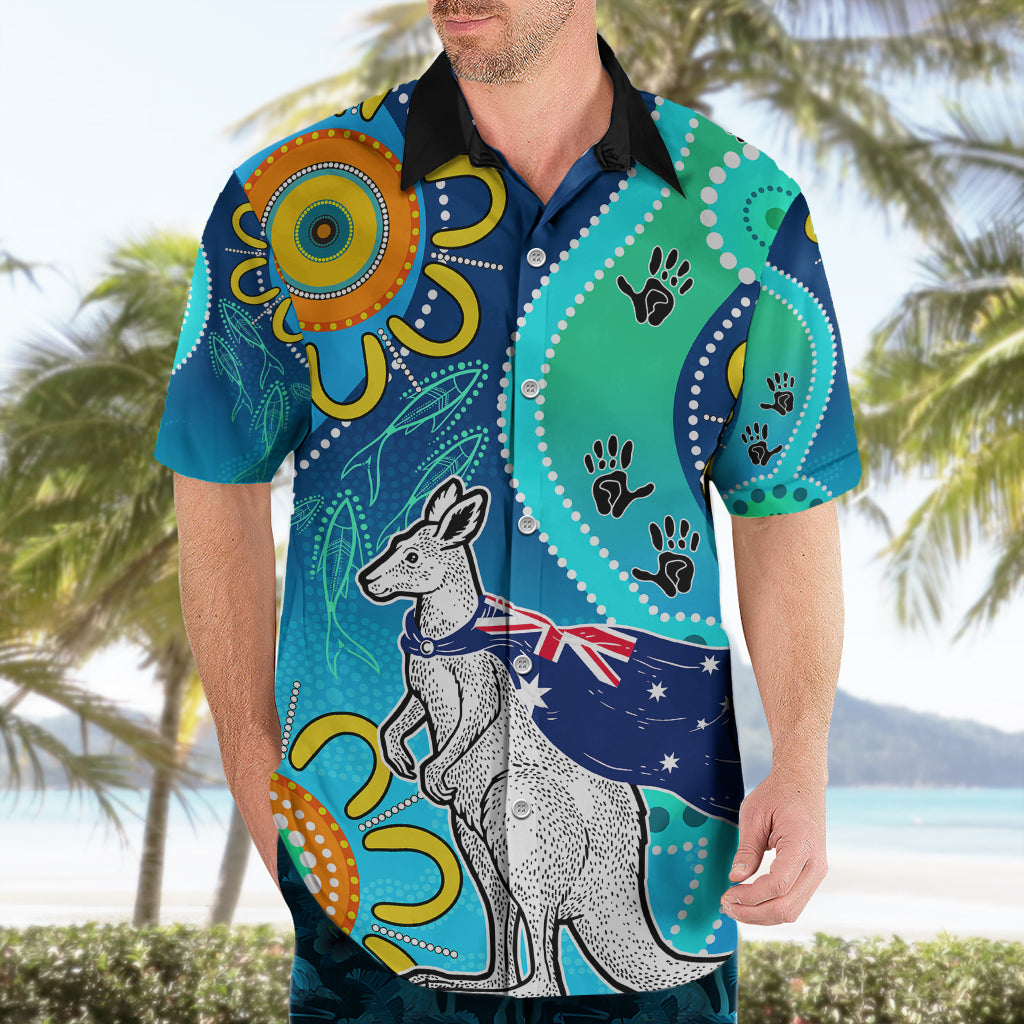 Personalised Australia Kangaroo Hawaiian Shirt Aboriginal Tribal Art Stylization - Vibe Hoodie Shop