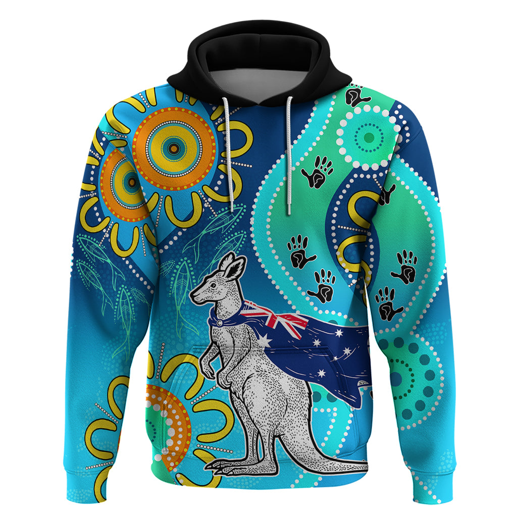 Personalised Australia Kangaroo Hoodie Aboriginal Tribal Art Stylization LT9 - Vibe Hoodie Shop