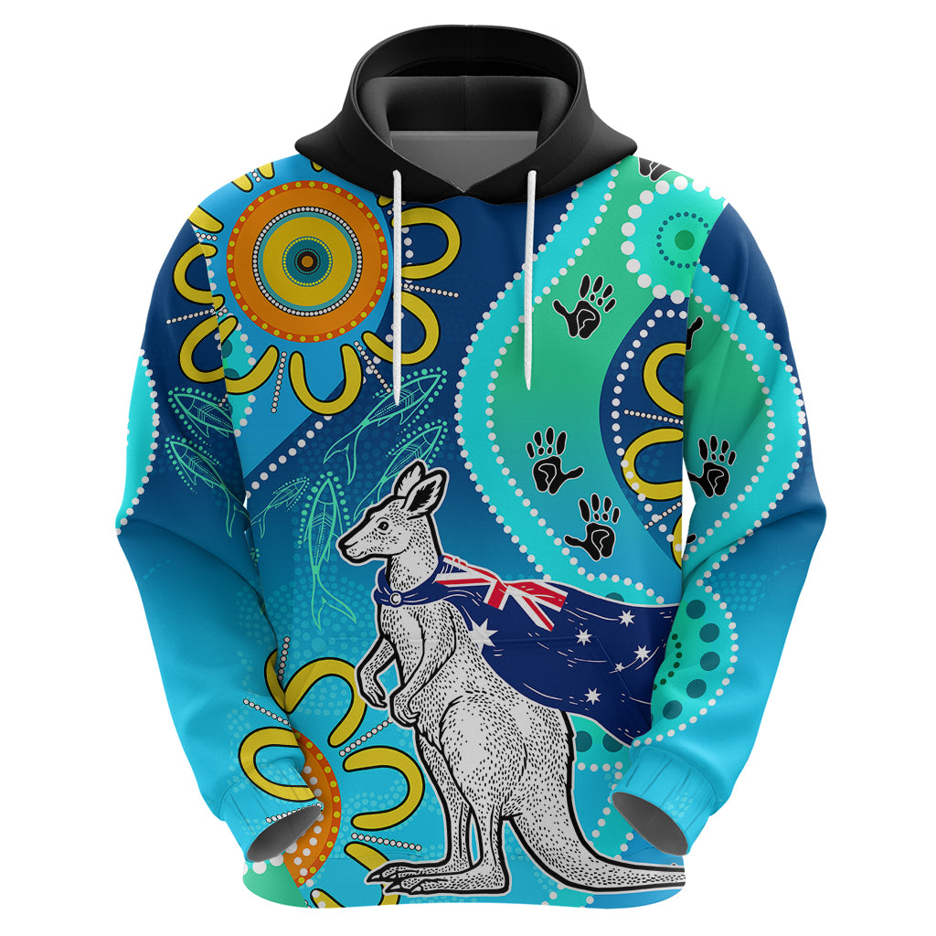 Personalised Australia Kangaroo Hoodie Aboriginal Tribal Art Stylization LT9 - Vibe Hoodie Shop
