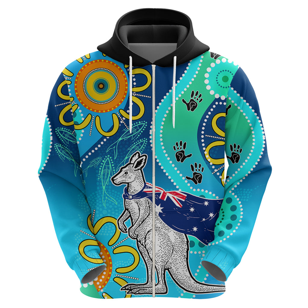 Personalised Australia Kangaroo Hoodie Aboriginal Tribal Art Stylization LT9 - Vibe Hoodie Shop