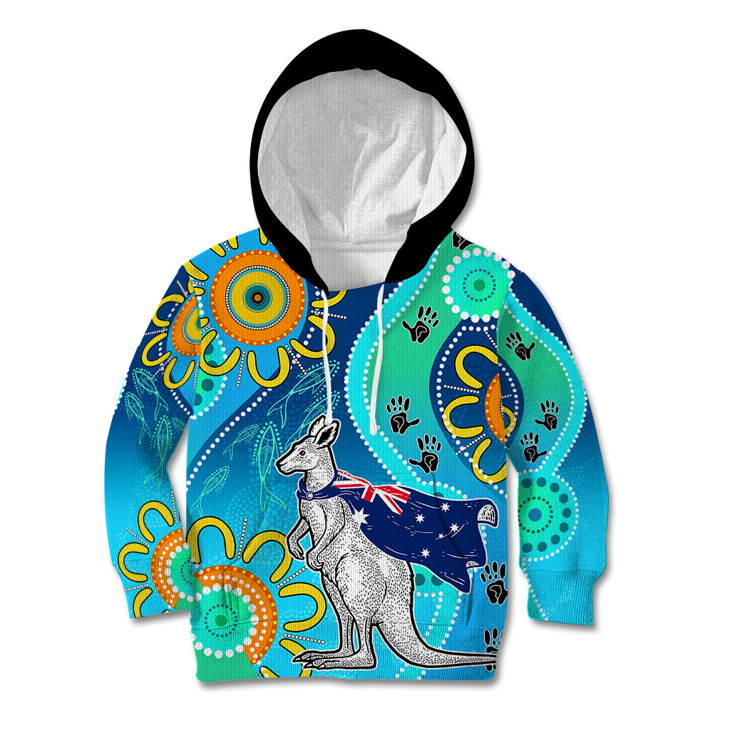 Personalised Australia Kangaroo Kid Hoodie Aboriginal Tribal Art Stylization - Vibe Hoodie Shop