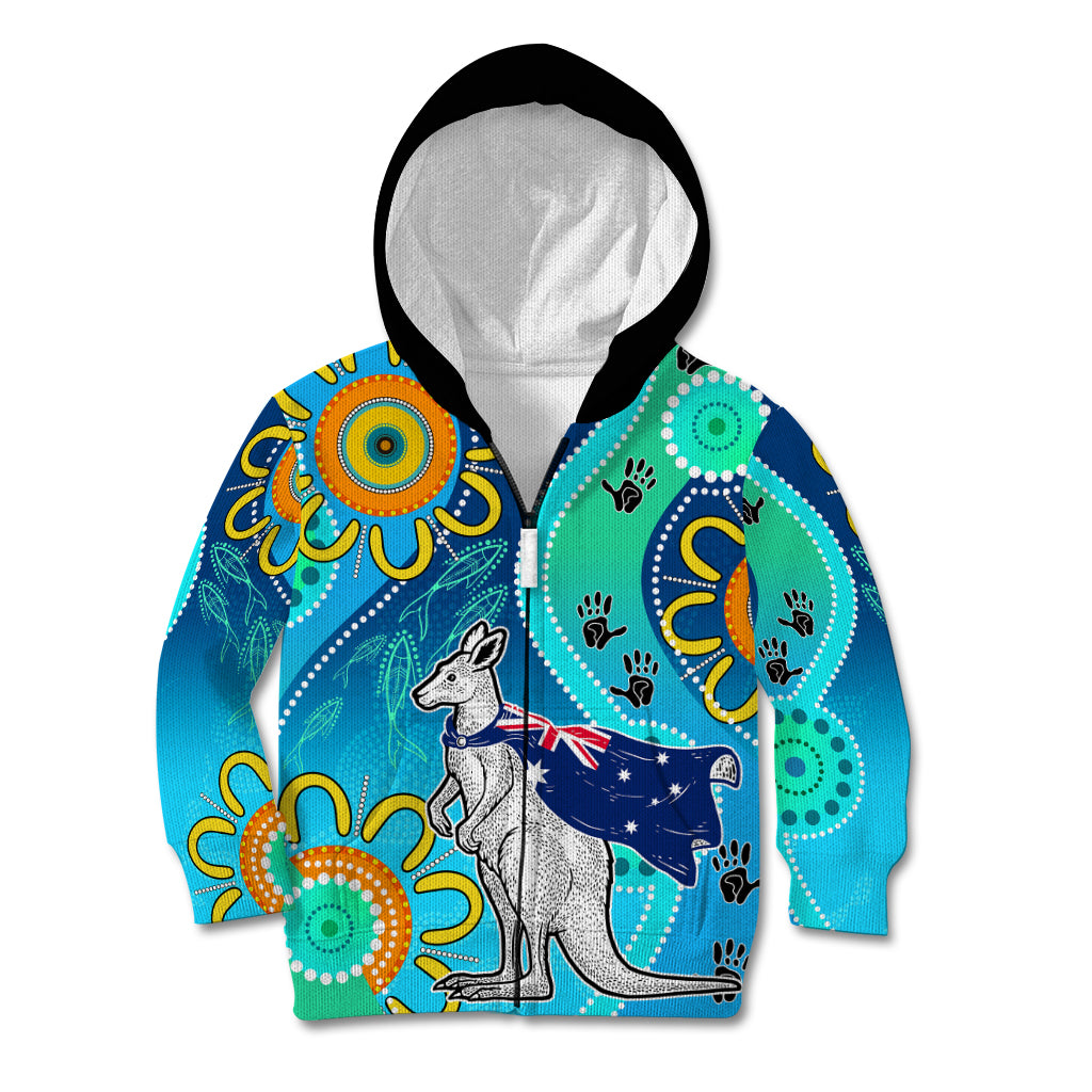 Personalised Australia Kangaroo Kid Hoodie Aboriginal Tribal Art Stylization - Vibe Hoodie Shop