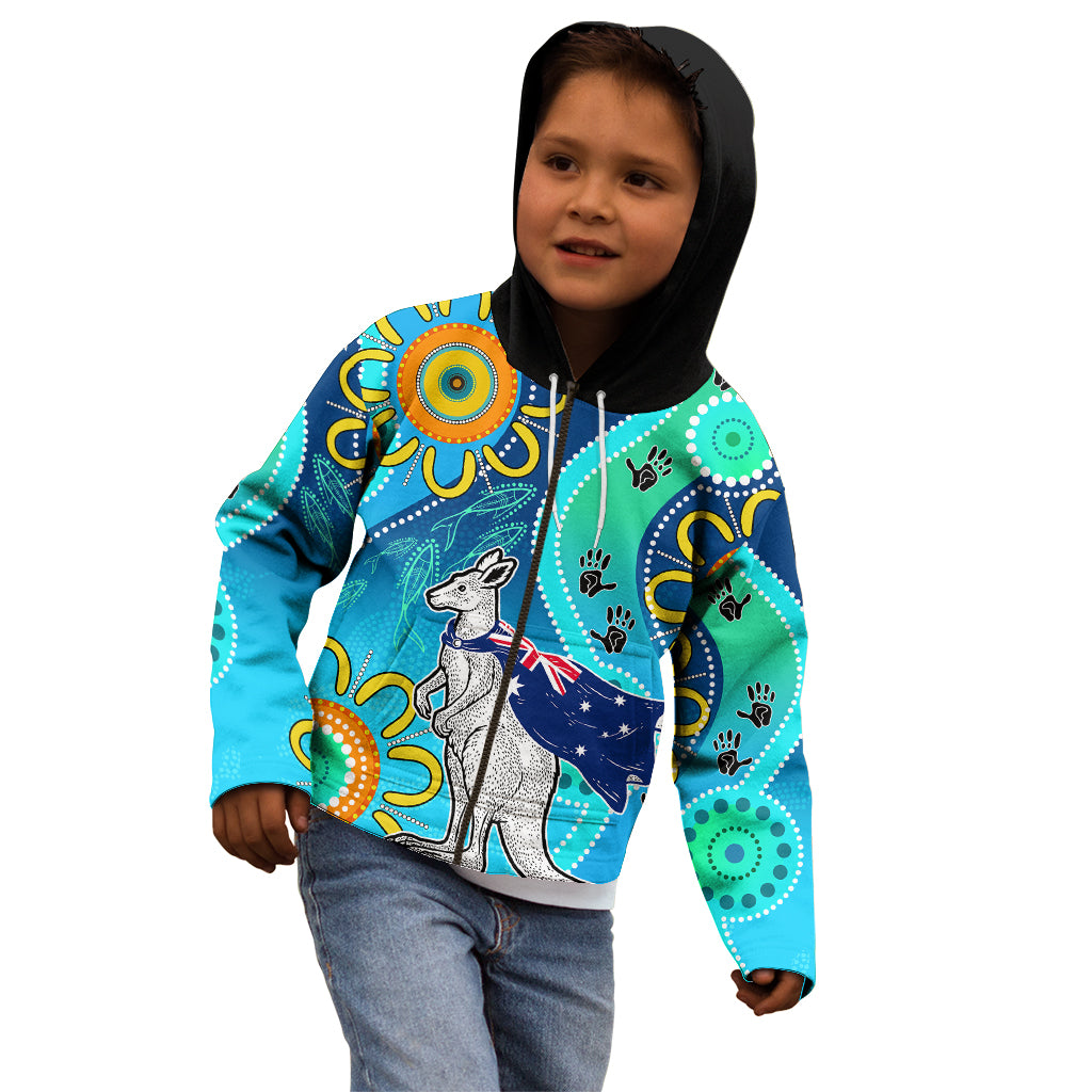 Personalised Australia Kangaroo Kid Hoodie Aboriginal Tribal Art Stylization - Vibe Hoodie Shop