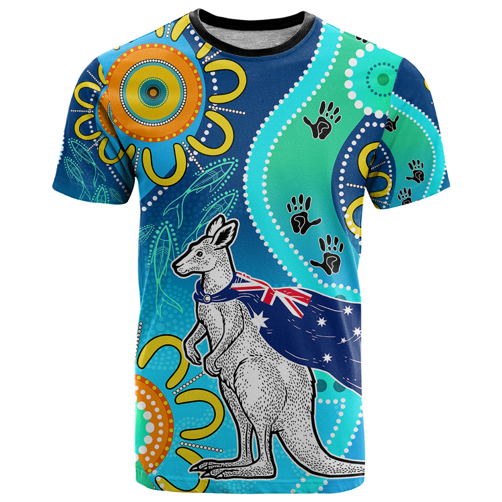 Personalised Australia Kangaroo T Shirt Aboriginal Tribal Art Stylization LT9 - Vibe Hoodie Shop