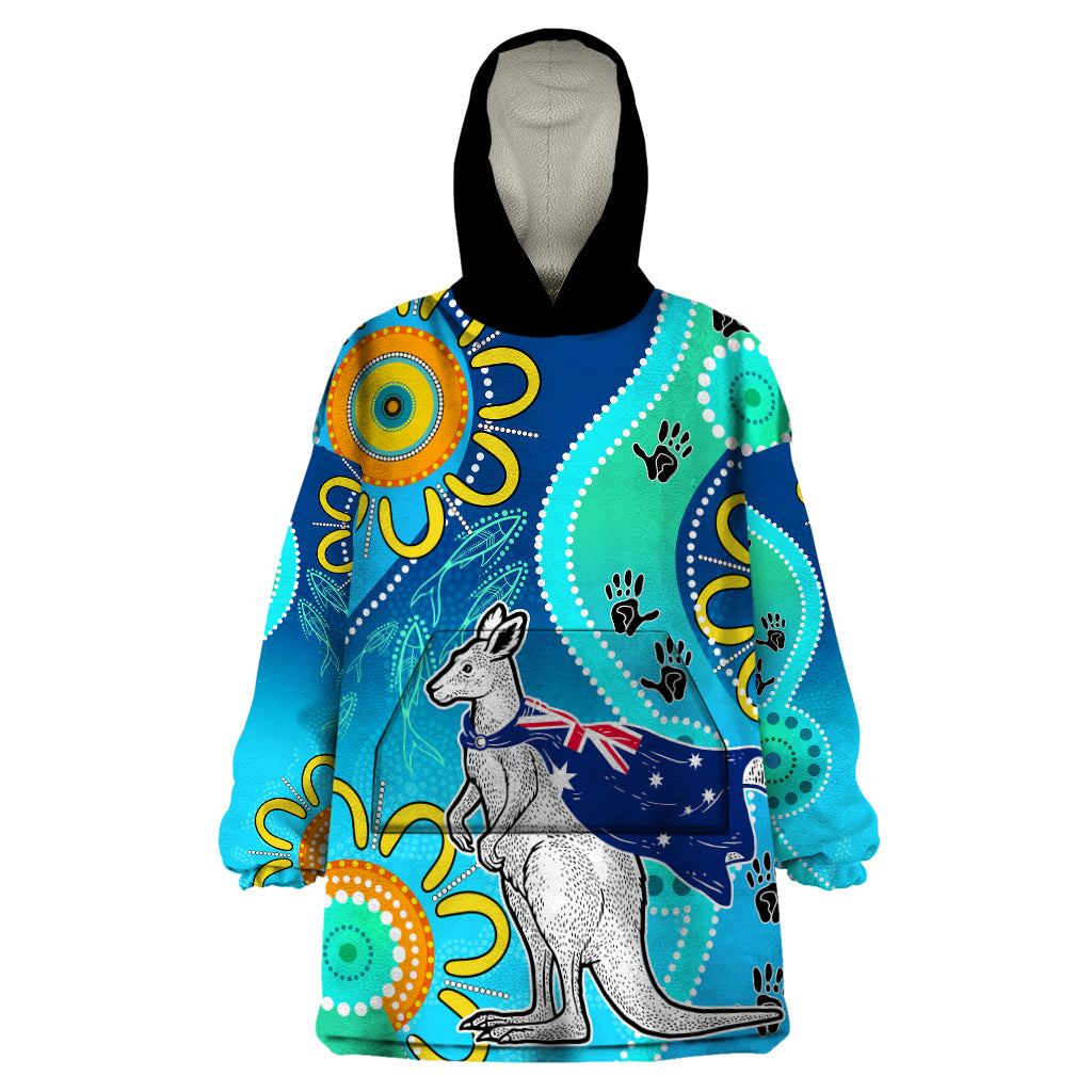 Personalised Australia Kangaroo Wearable Blanket Hoodie Aboriginal Tribal Art Stylization - Vibe Hoodie Shop