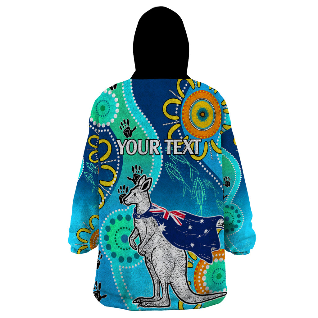 Personalised Australia Kangaroo Wearable Blanket Hoodie Aboriginal Tribal Art Stylization - Vibe Hoodie Shop