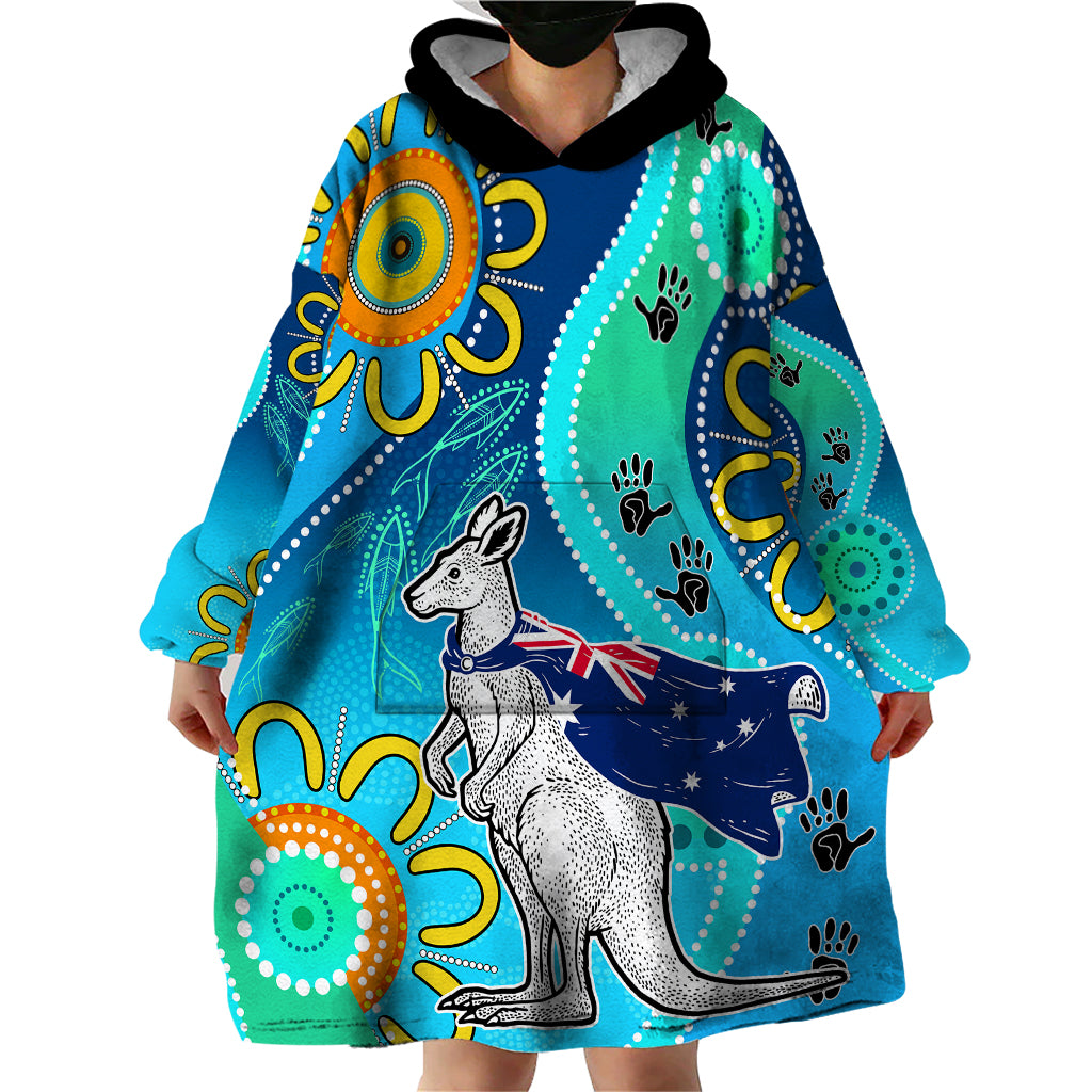 Personalised Australia Kangaroo Wearable Blanket Hoodie Aboriginal Tribal Art Stylization - Vibe Hoodie Shop