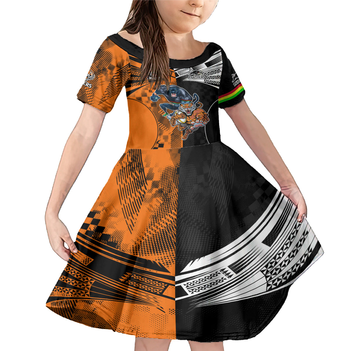 NRL Tigers Combine Panthers Rugby Family Matching Mermaid Dress and Hawaiian Shirt Sporty Style LT9