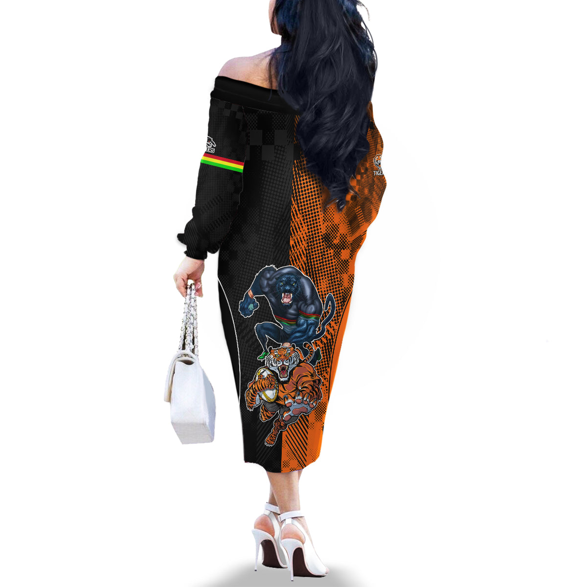 NRL Tigers Combine Panthers Rugby Family Matching Off Shoulder Short Dress and Hawaiian Shirt Sporty Style LT9