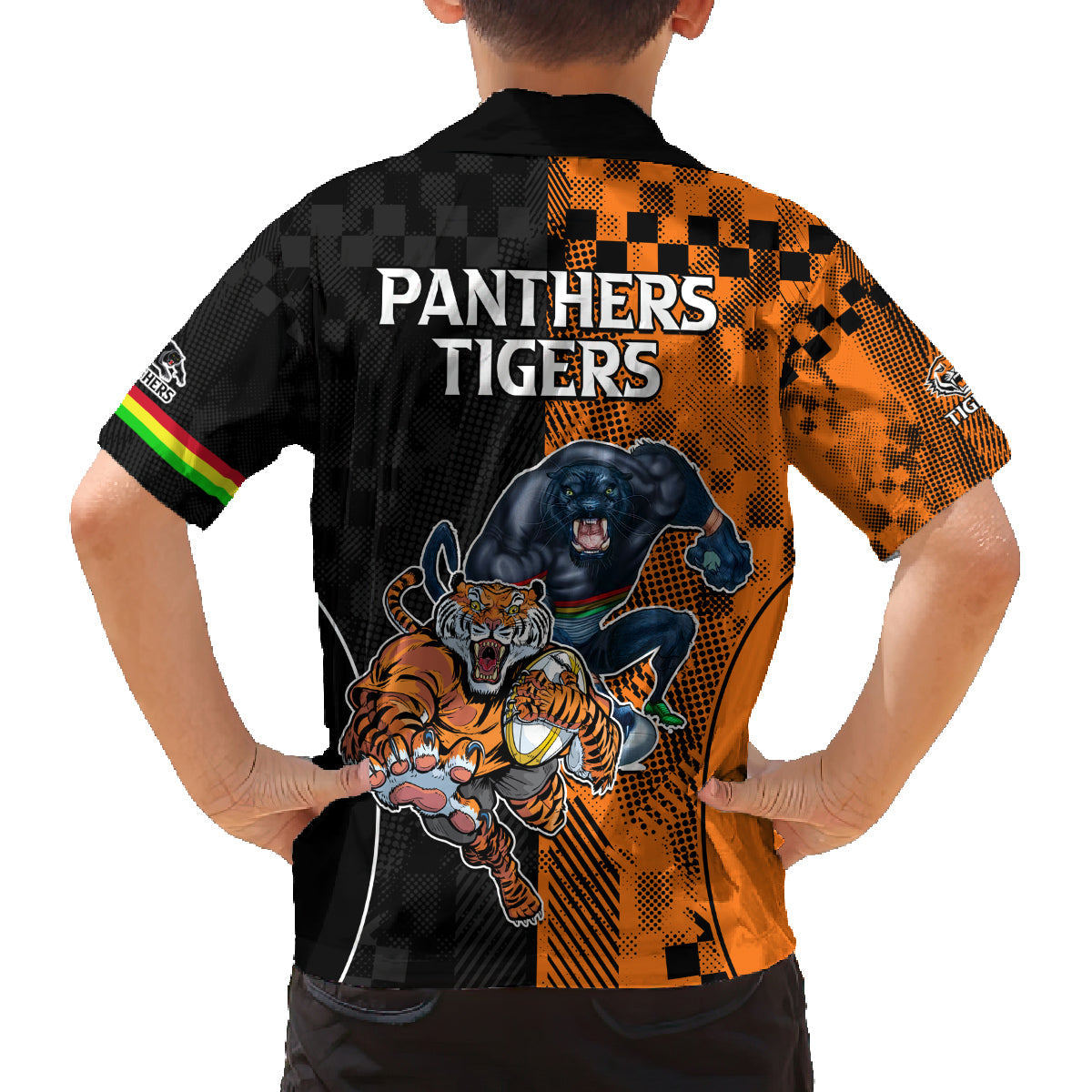 NRL Tigers Combine Panthers Rugby Family Matching Off Shoulder Long Sleeve Dress and Hawaiian Shirt Sporty Style LT9