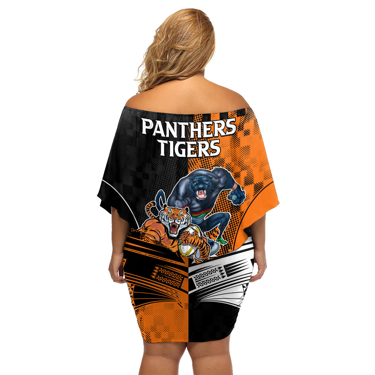 NRL Tigers Combine Panthers Rugby Family Matching Off Shoulder Maxi Dress and Hawaiian Shirt Sporty Style LT9