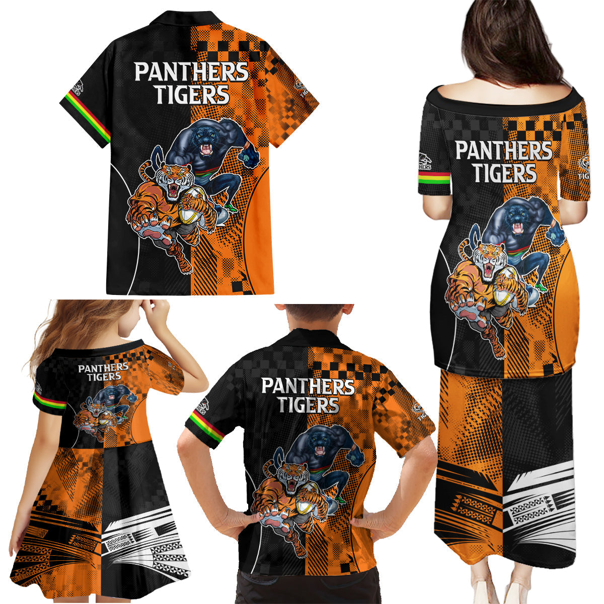 NRL Tigers Combine Panthers Rugby Family Matching Puletasi Dress and Hawaiian Shirt Sporty Style LT9