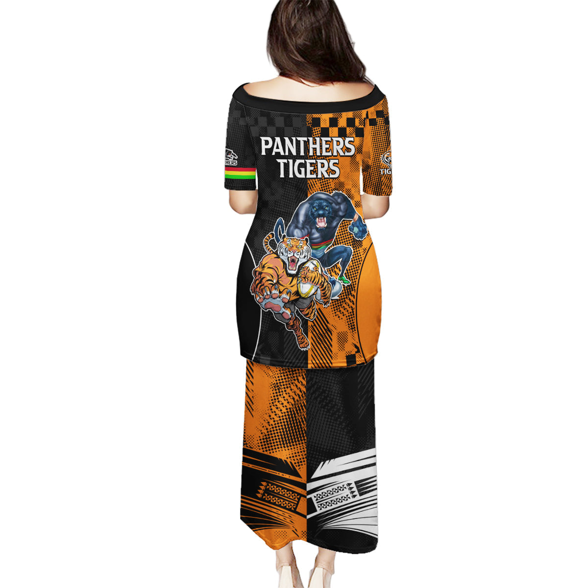 NRL Tigers Combine Panthers Rugby Family Matching Puletasi Dress and Hawaiian Shirt Sporty Style LT9