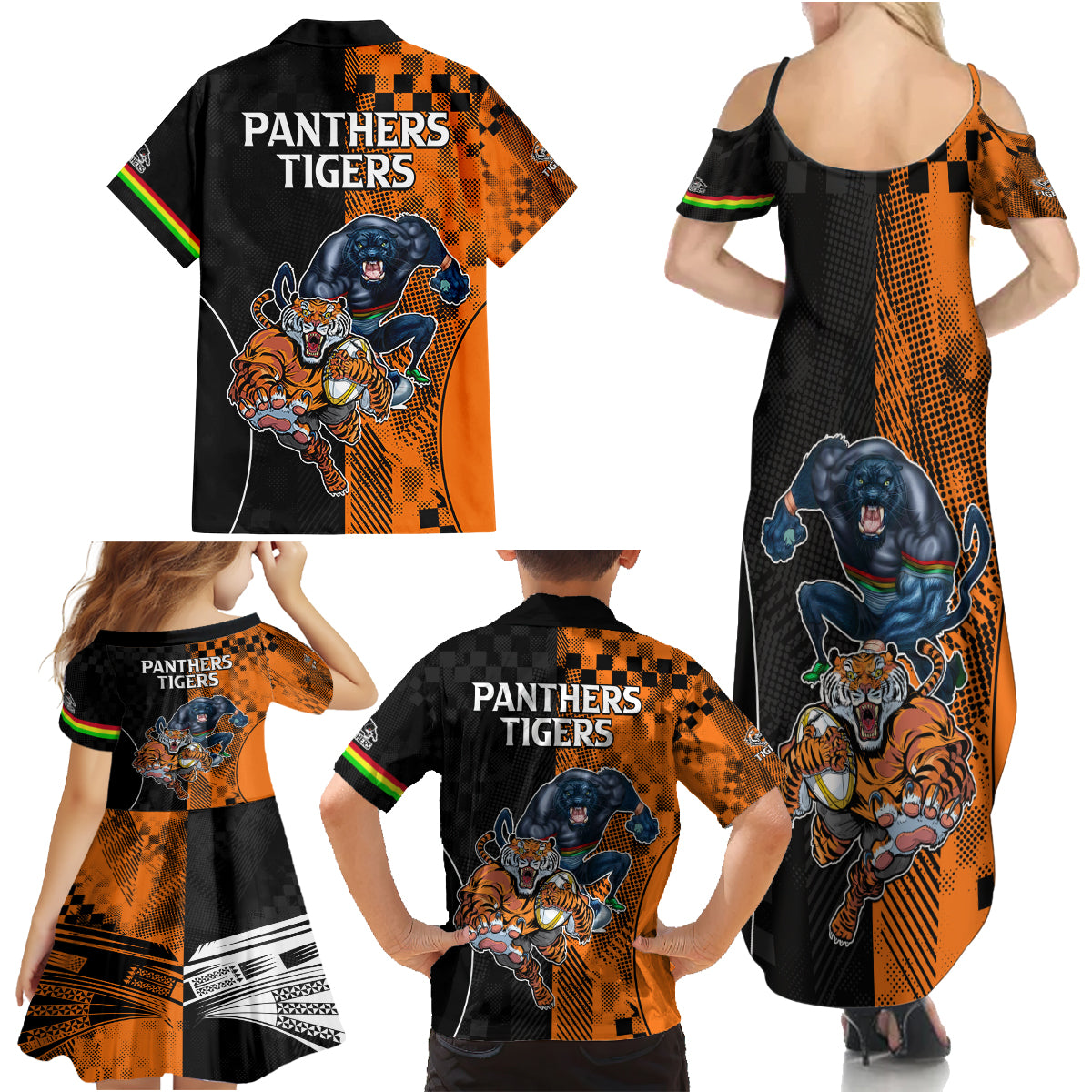 NRL Tigers Combine Panthers Rugby Family Matching Summer Maxi Dress and Hawaiian Shirt Sporty Style LT9