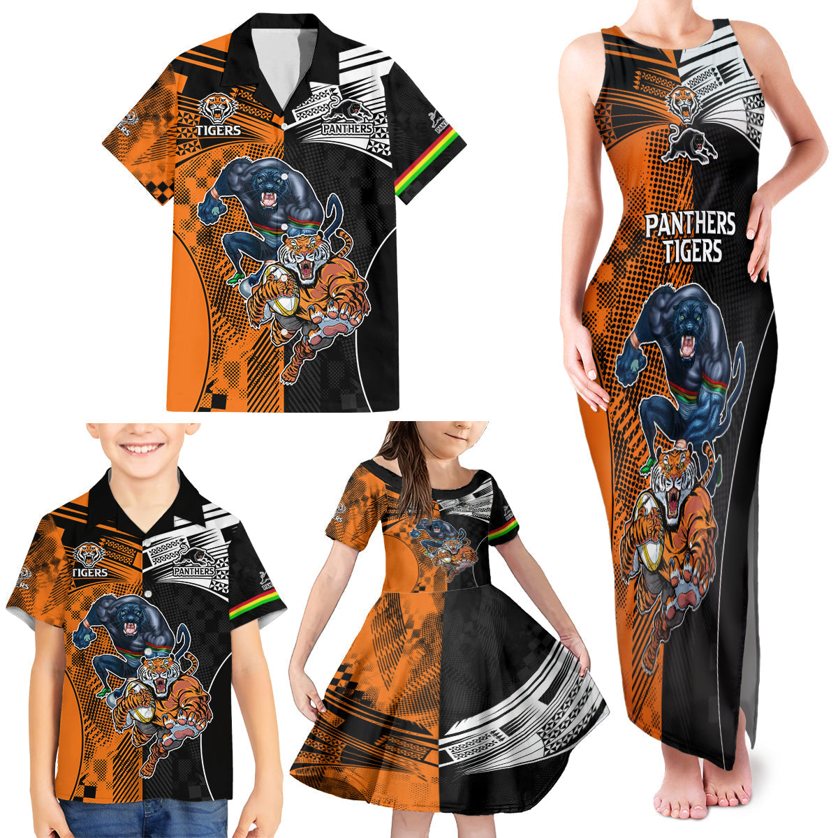 NRL Tigers Combine Panthers Rugby Family Matching Tank Maxi Dress and Hawaiian Shirt Sporty Style LT9