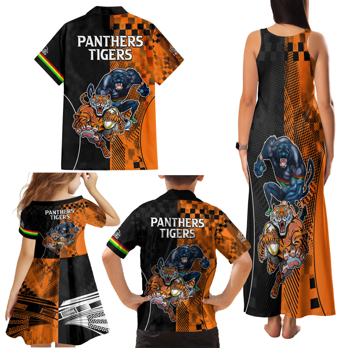 NRL Tigers Combine Panthers Rugby Family Matching Tank Maxi Dress and Hawaiian Shirt Sporty Style LT9