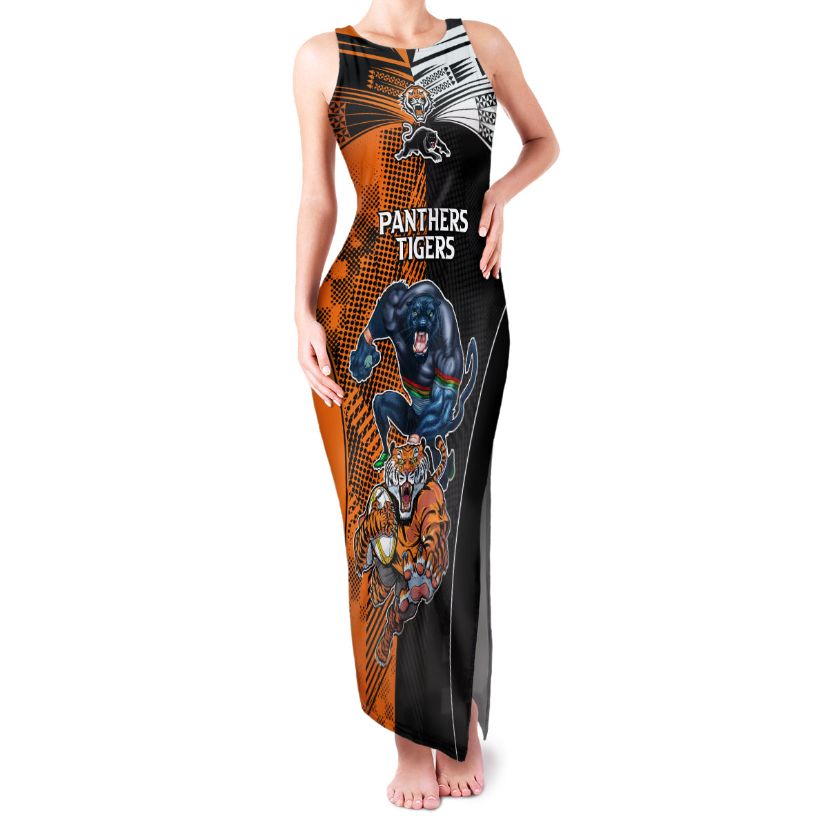 NRL Tigers Combine Panthers Rugby Family Matching Tank Maxi Dress and Hawaiian Shirt Sporty Style LT9