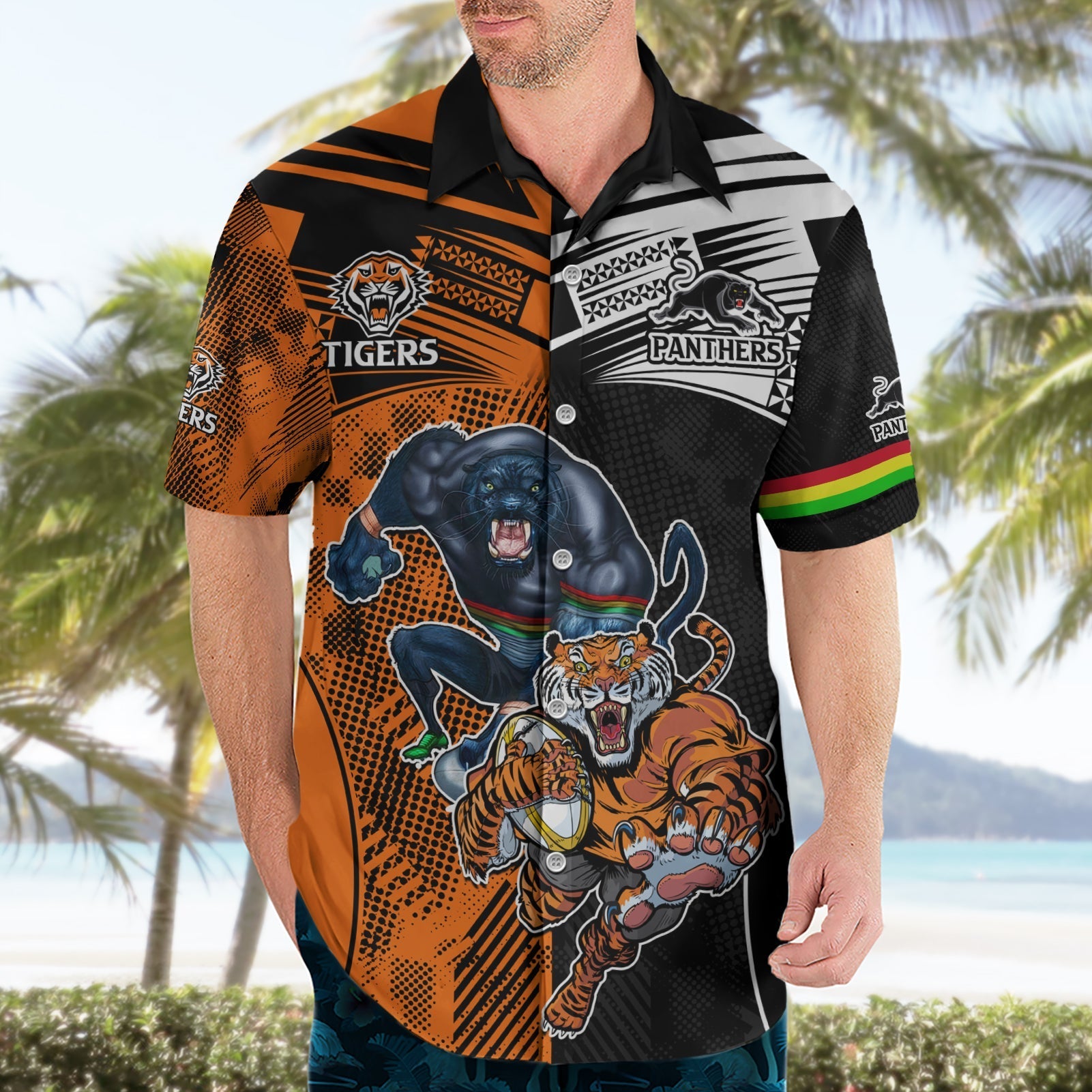 NRL Tigers Combine Panthers Rugby Hawaiian Shirt Sporty Style - Vibe Hoodie Shop