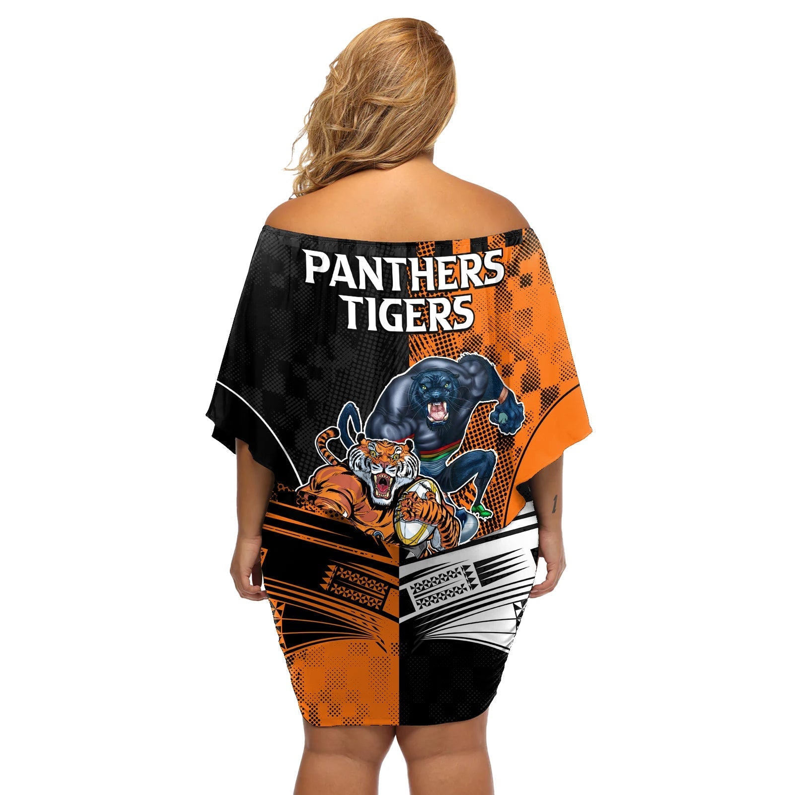 NRL Tigers Combine Panthers Rugby Off Shoulder Short Dress Sporty Style LT9