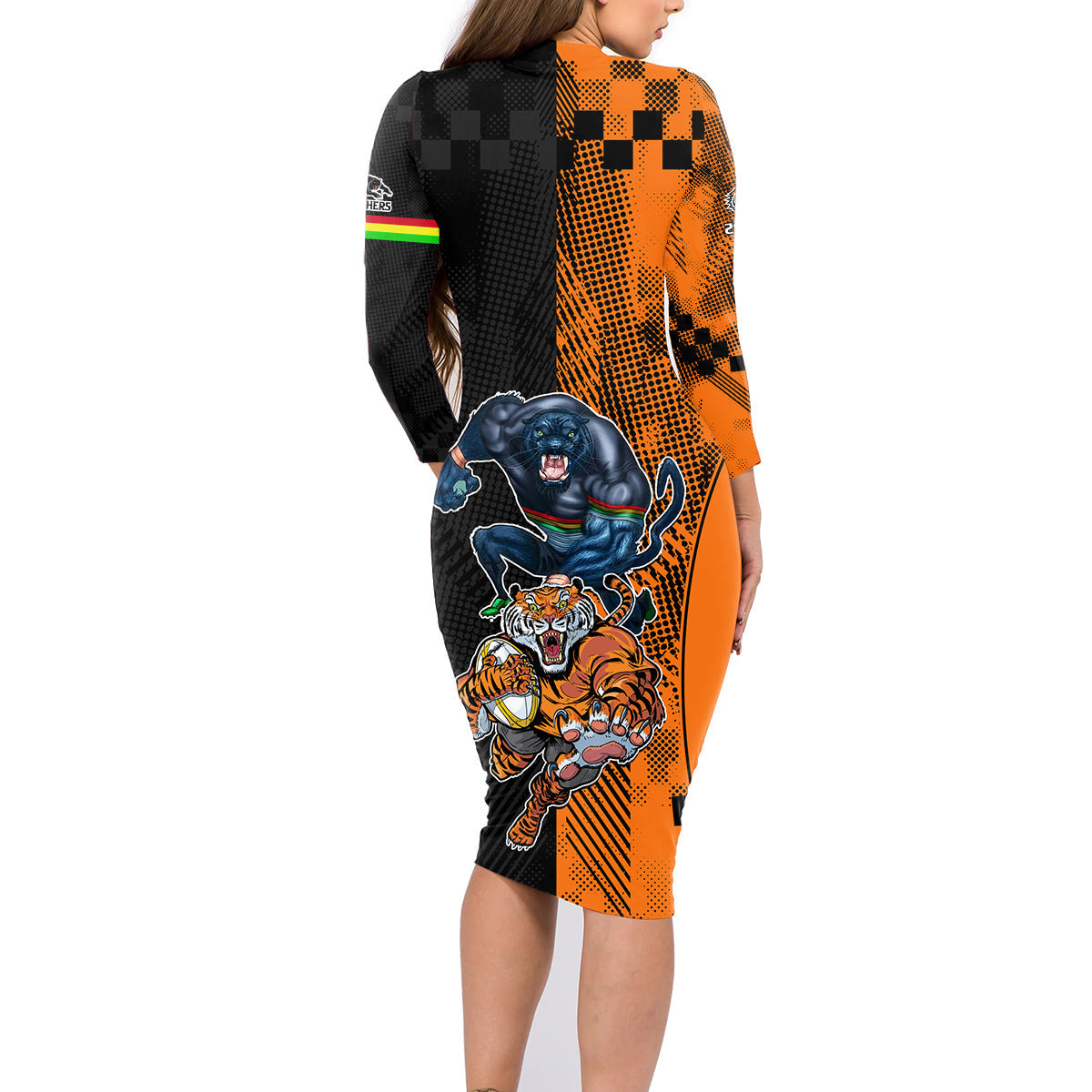 Custom NRL Tigers Combine Panthers Rugby Family Matching Long Sleeve Bodycon Dress and Hawaiian Shirt Sporty Style LT9