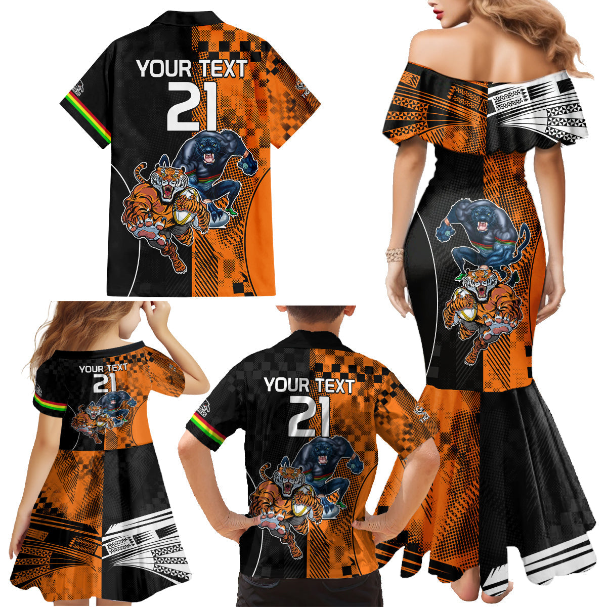 Custom NRL Tigers Combine Panthers Rugby Family Matching Mermaid Dress and Hawaiian Shirt Sporty Style LT9