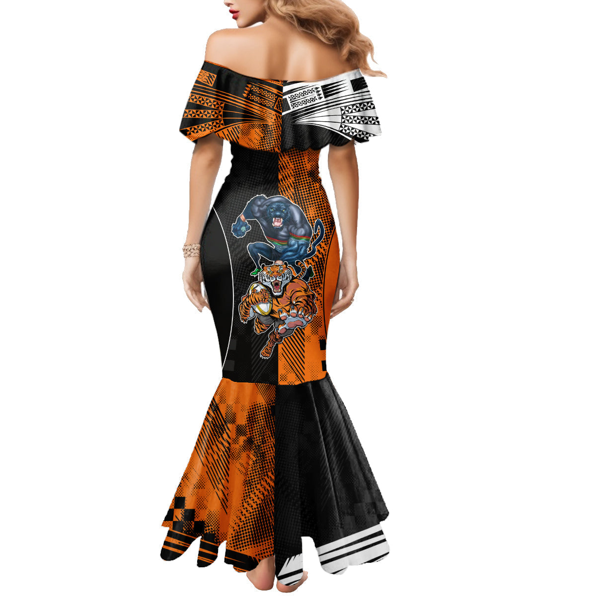 Custom NRL Tigers Combine Panthers Rugby Family Matching Mermaid Dress and Hawaiian Shirt Sporty Style LT9