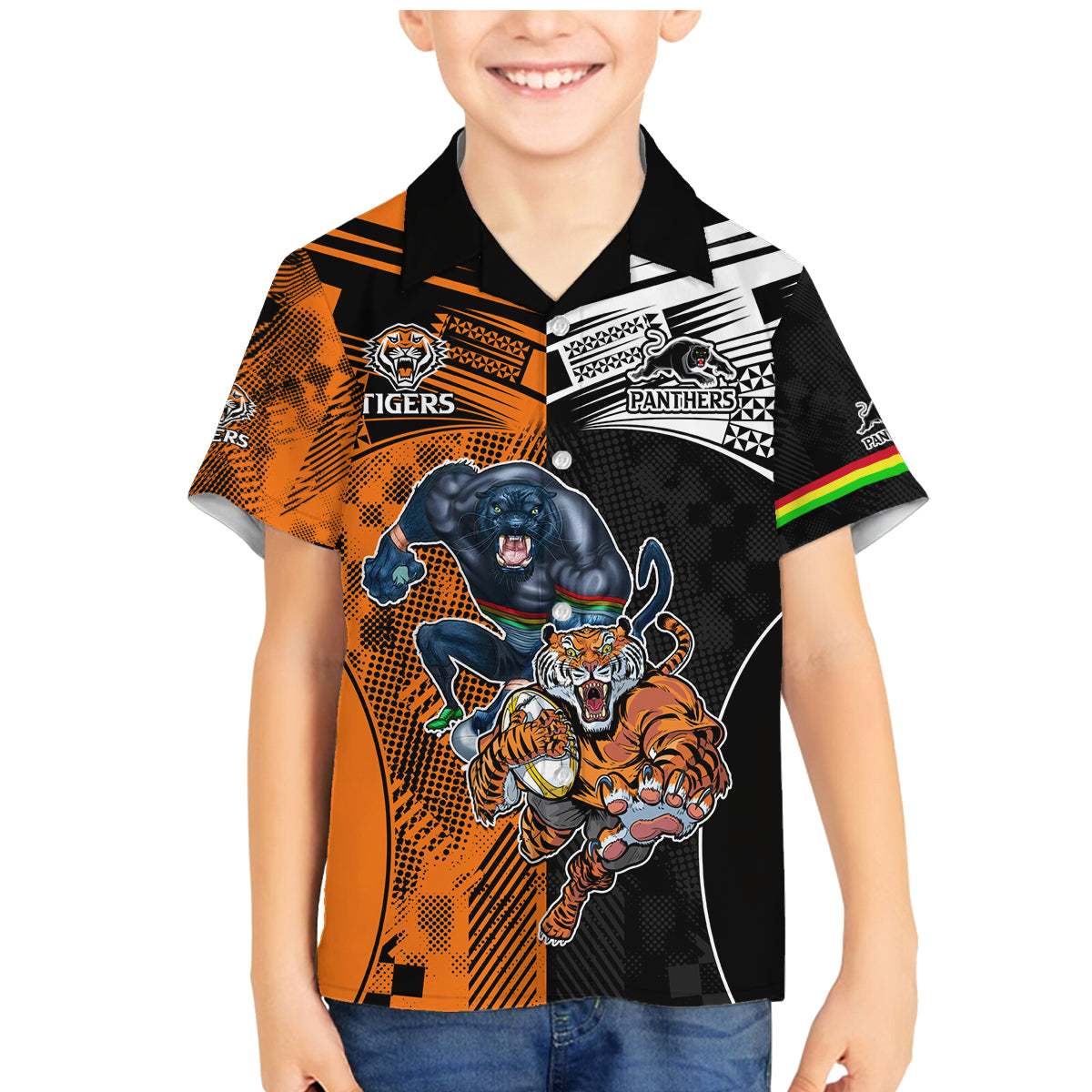 Custom NRL Tigers Combine Panthers Rugby Family Matching Mermaid Dress and Hawaiian Shirt Sporty Style LT9