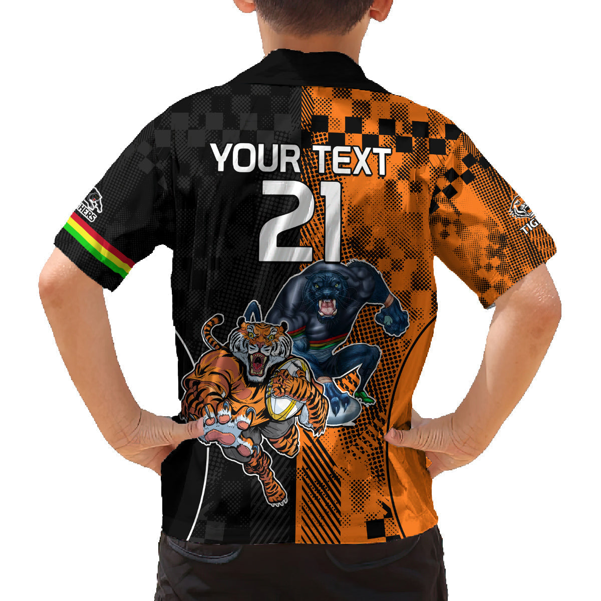 Custom NRL Tigers Combine Panthers Rugby Family Matching Off Shoulder Long Sleeve Dress and Hawaiian Shirt Sporty Style LT9