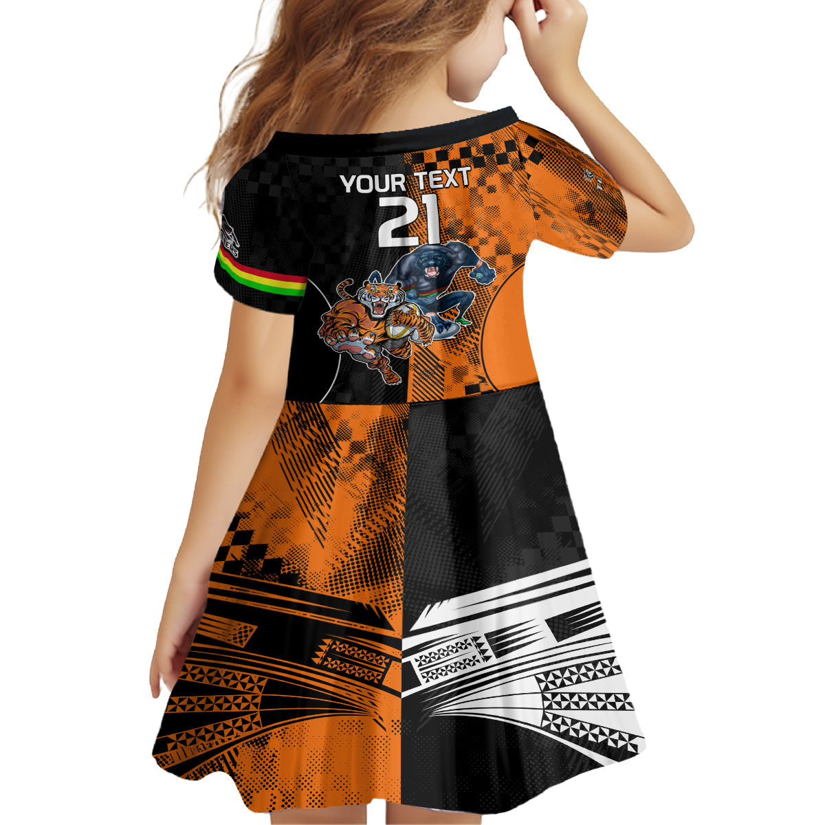 Custom NRL Tigers Combine Panthers Rugby Family Matching Off Shoulder Long Sleeve Dress and Hawaiian Shirt Sporty Style LT9