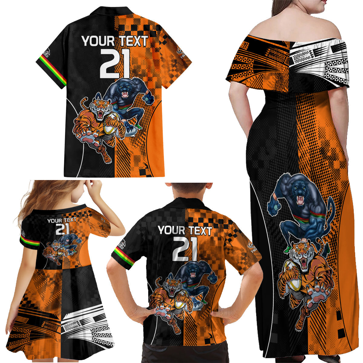 Custom NRL Tigers Combine Panthers Rugby Family Matching Off Shoulder Maxi Dress and Hawaiian Shirt Sporty Style LT9