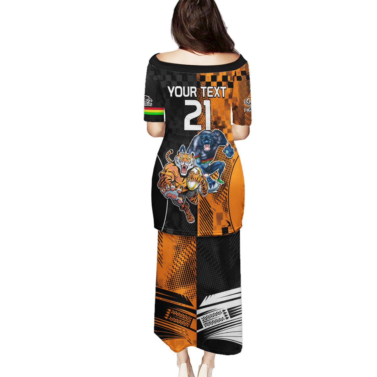 Custom NRL Tigers Combine Panthers Rugby Family Matching Puletasi Dress and Hawaiian Shirt Sporty Style LT9